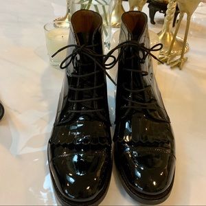 COPY - Pertini black patent leather booties.